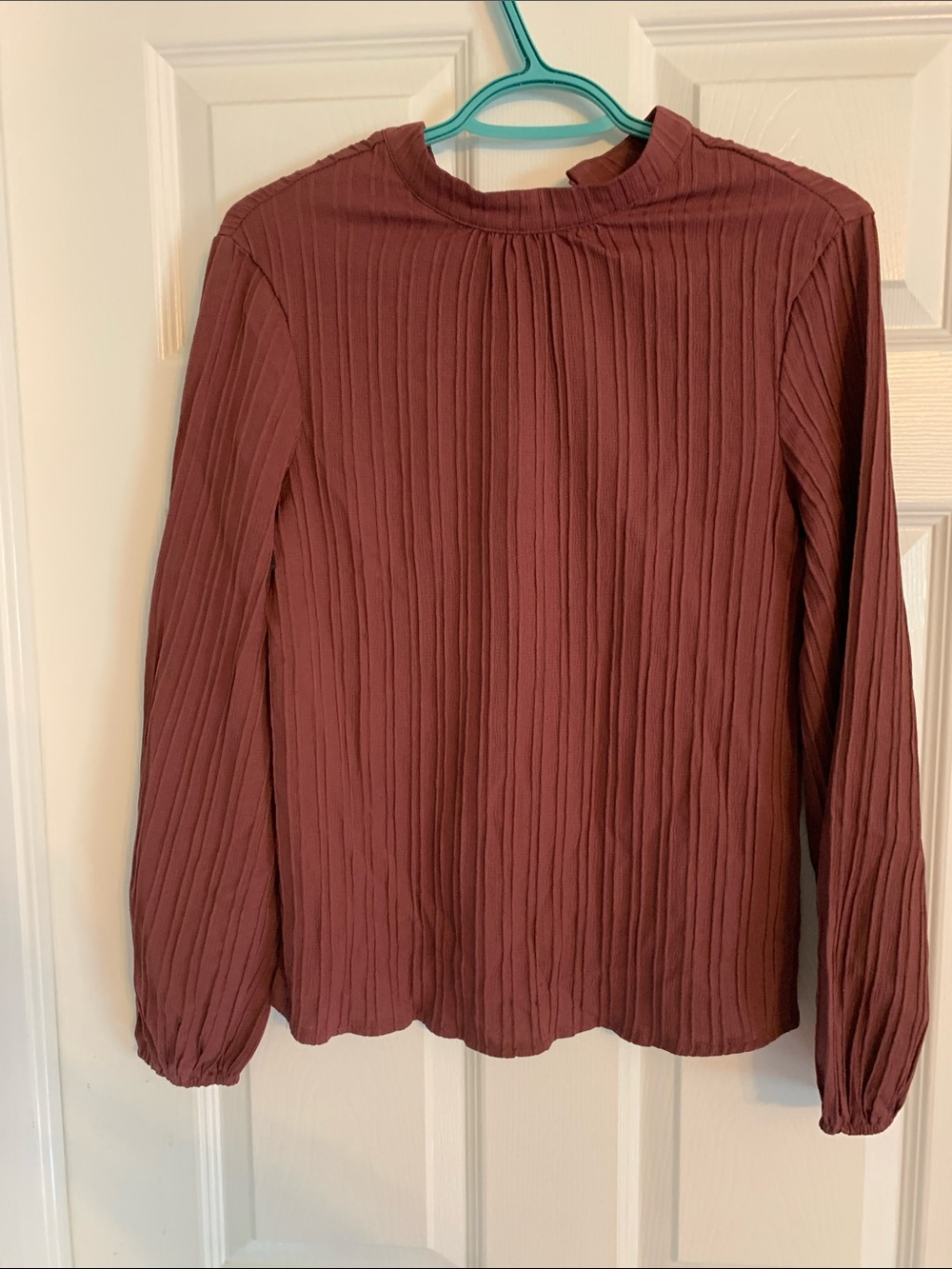 SHEIN Ribbed Pleated Long-Sleeve Top in Mauve